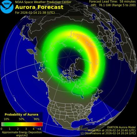 Aurora Borealis Ovation forecast model - Northern hemisphere