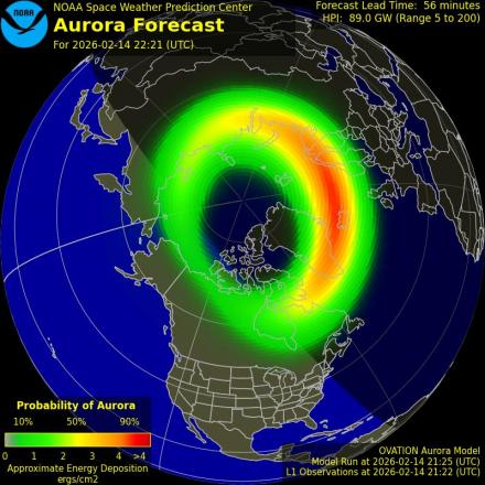 Aurora Borealis Ovation forecast model - Northern hemisphere