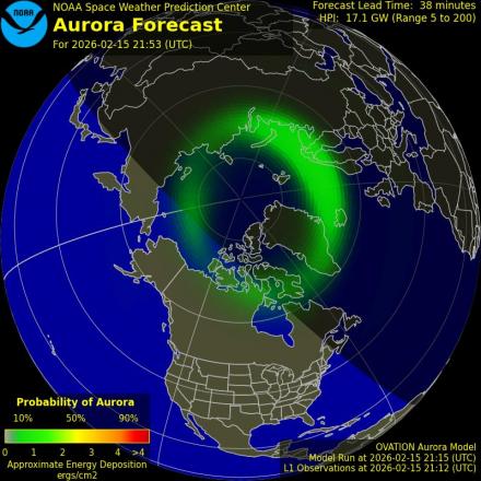 Aurora Borealis Ovation forecast model - Northern hemisphere