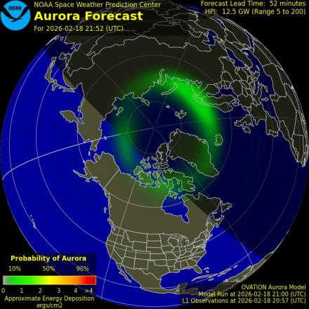 Aurora Borealis Ovation forecast model - Northern hemisphere