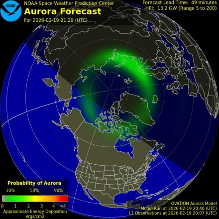 Aurora Borealis Ovation forecast model - Northern hemisphere