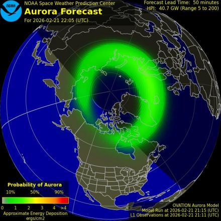 Aurora Borealis Ovation forecast model - Northern hemisphere