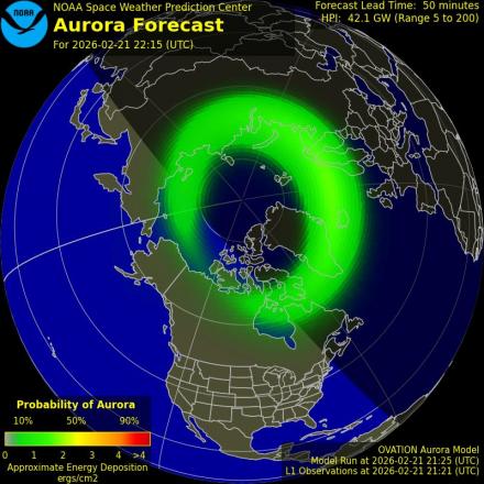 Aurora Borealis Ovation forecast model - Northern hemisphere