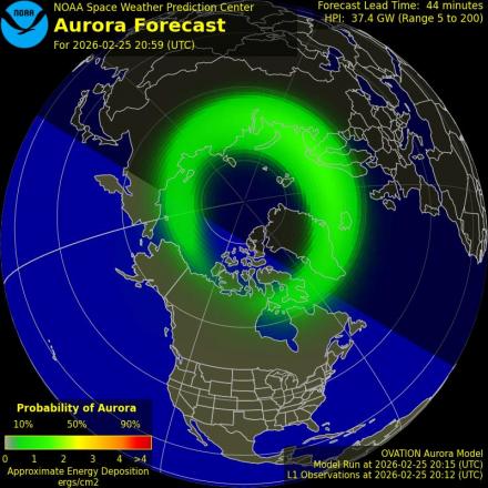Aurora Borealis Ovation forecast model - Northern hemisphere