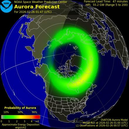 Aurora Borealis Ovation forecast model - Northern hemisphere