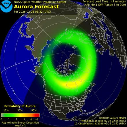 Aurora Borealis Ovation forecast model - Northern hemisphere