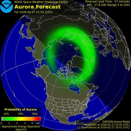 Aurora Borealis Ovation forecast model - Northern hemisphere
