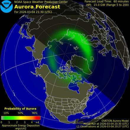 Aurora Borealis Ovation forecast model - Northern hemisphere