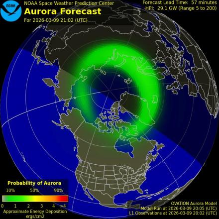 Aurora Borealis Ovation forecast model - Northern hemisphere