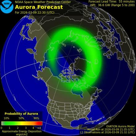 Aurora Borealis Ovation forecast model - Northern hemisphere