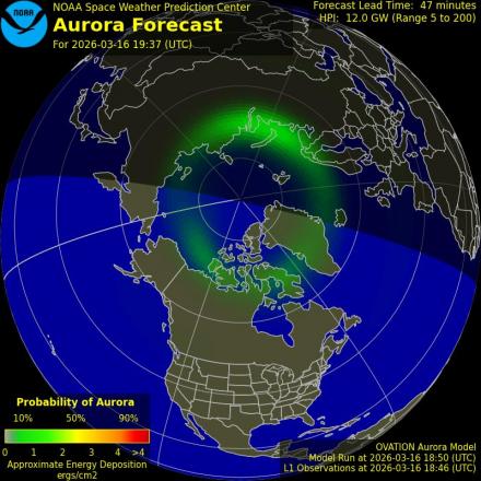 Aurora Borealis Ovation forecast model - Northern hemisphere