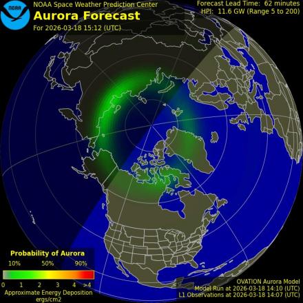 Aurora Borealis Ovation forecast model - Northern hemisphere