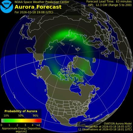 Aurora Borealis Ovation forecast model - Northern hemisphere