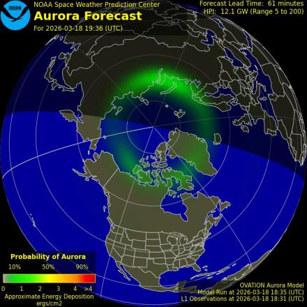 Aurora Borealis Ovation forecast model - Northern hemisphere