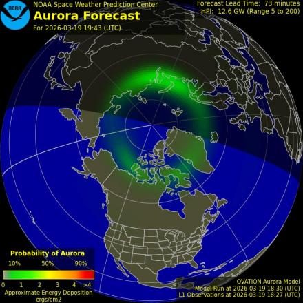 Aurora Borealis Ovation forecast model - Northern hemisphere