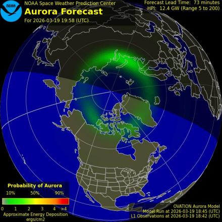 Aurora Borealis Ovation forecast model - Northern hemisphere