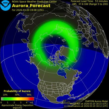 Aurora Borealis Ovation forecast model - Northern hemisphere