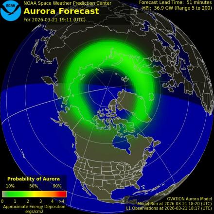 Aurora Borealis Ovation forecast model - Northern hemisphere