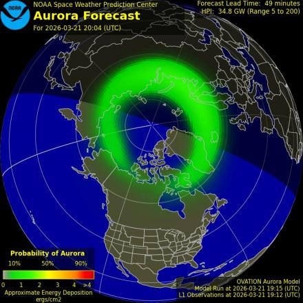 Aurora Borealis Ovation forecast model - Northern hemisphere