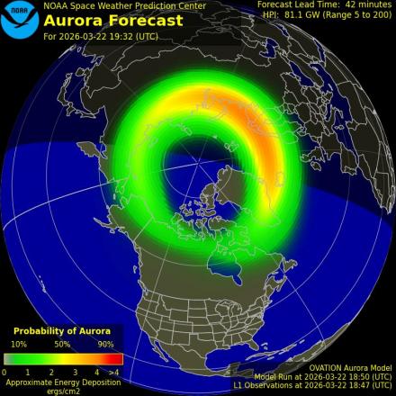 Aurora Borealis Ovation forecast model - Northern hemisphere