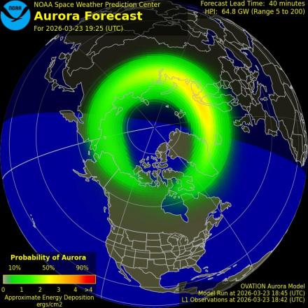 Aurora Borealis Ovation forecast model - Northern hemisphere
