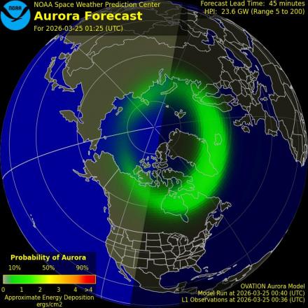 Aurora Borealis Ovation forecast model - Northern hemisphere