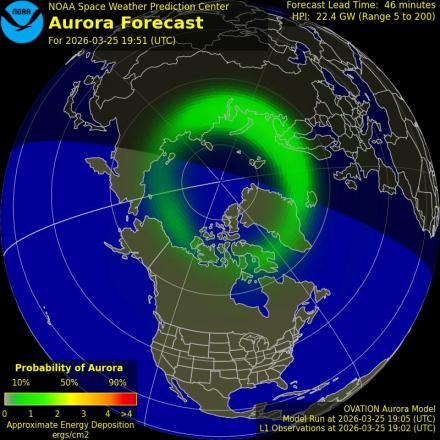 Aurora Borealis Ovation forecast model - Northern hemisphere