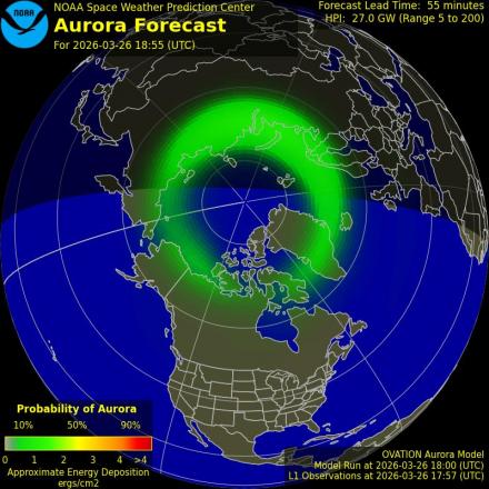 Aurora Borealis Ovation forecast model - Northern hemisphere
