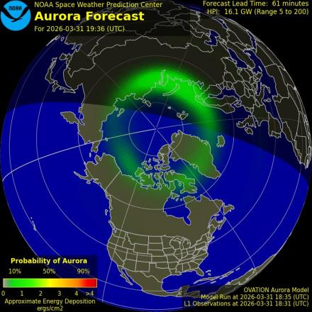 Aurora Borealis Ovation forecast model - Northern hemisphere