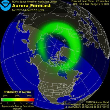 Aurora Borealis Ovation forecast model - Northern hemisphere