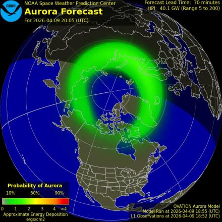Aurora Borealis Ovation forecast model - Northern hemisphere