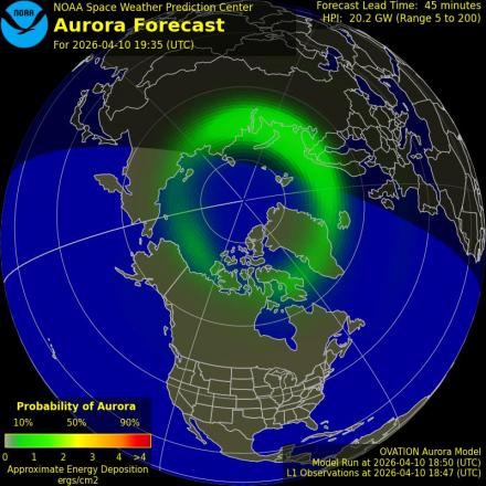Aurora Borealis Ovation forecast model - Northern hemisphere