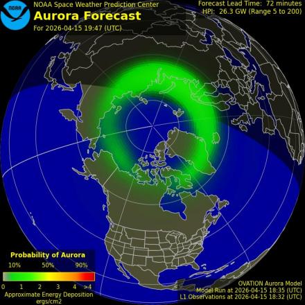 Aurora Borealis Ovation forecast model - Northern hemisphere