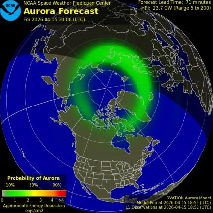 Aurora Borealis Ovation forecast model - Northern hemisphere