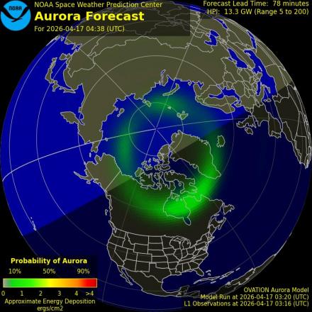 Aurora Borealis Ovation forecast model - Northern hemisphere