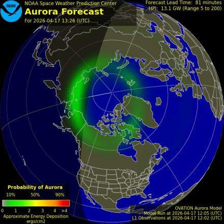 Aurora Borealis Ovation forecast model - Northern hemisphere
