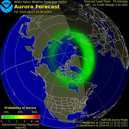 Aurora Borealis Ovation forecast model - Northern hemisphere