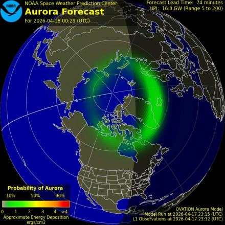 Aurora Borealis Ovation forecast model - Northern hemisphere