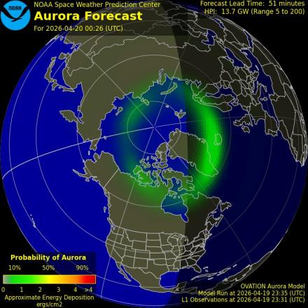 Aurora Borealis Ovation forecast model - Northern hemisphere