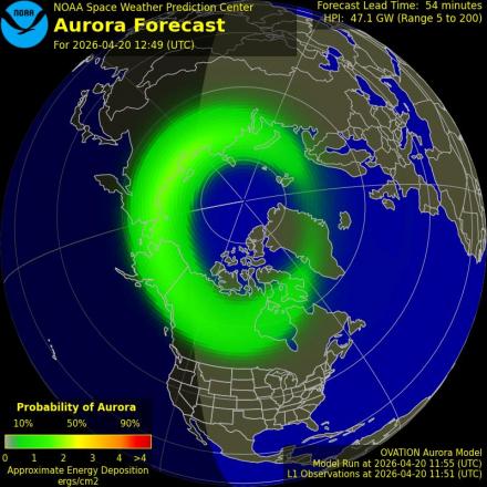 Aurora Borealis Ovation forecast model - Northern hemisphere