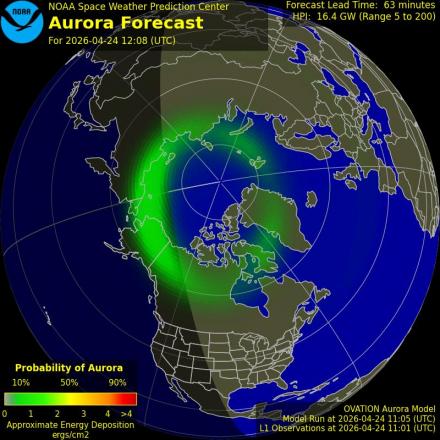 Aurora Borealis Ovation forecast model - Northern hemisphere