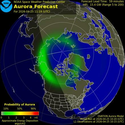 Aurora Borealis Ovation forecast model - Northern hemisphere