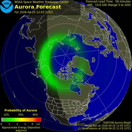 Aurora Borealis Ovation forecast model - Northern hemisphere