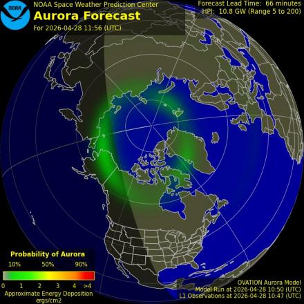 Aurora Borealis Ovation forecast model - Northern hemisphere