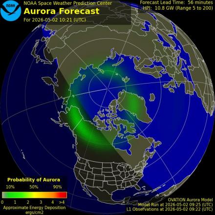 Aurora Borealis Ovation forecast model - Northern hemisphere
