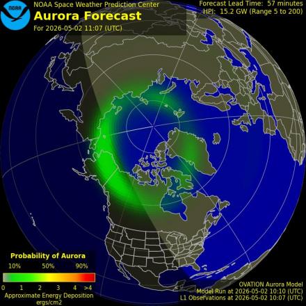 Aurora Borealis Ovation forecast model - Northern hemisphere