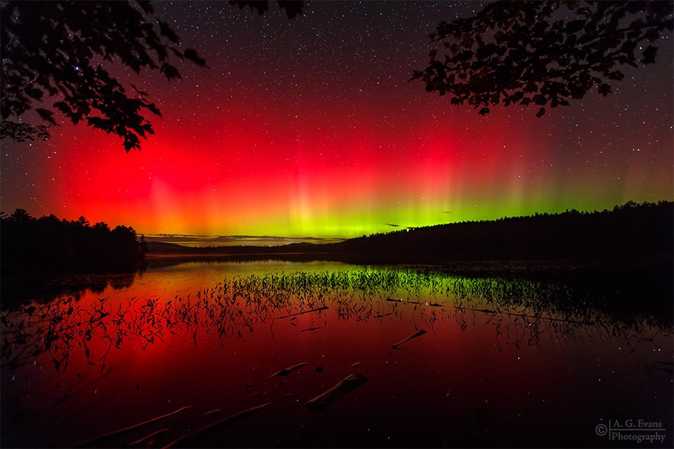 Aurora Borealis. Near Gile Pond in Sutton, NH by Garrett Evans